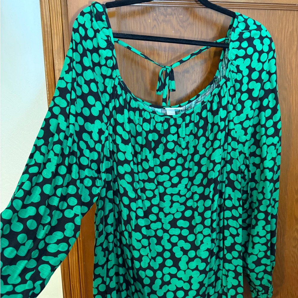 Green and Black Polka Dot Blouse